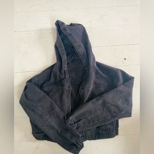 Women’s Black Cropped Hooded Jean Jacket